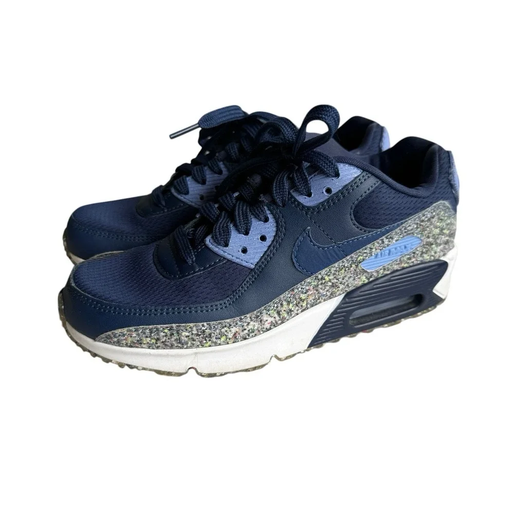 Nike Air‎ Max 90 SE Boys 4Y CQ9909-400 Midnight Navy Speckled Blue